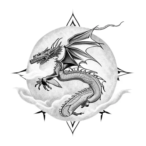 Dragon Soaring Through The Sky With A Trail Of Fiery Roses Behind