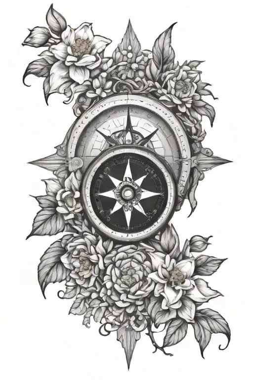 Notical Compass With Daffodils And Hawthorn