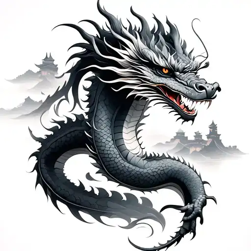 Dragon With Great Wall Of China