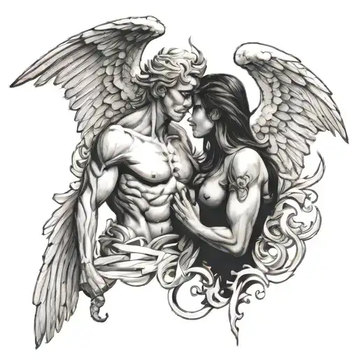 Angel And Demon Facing Each Other