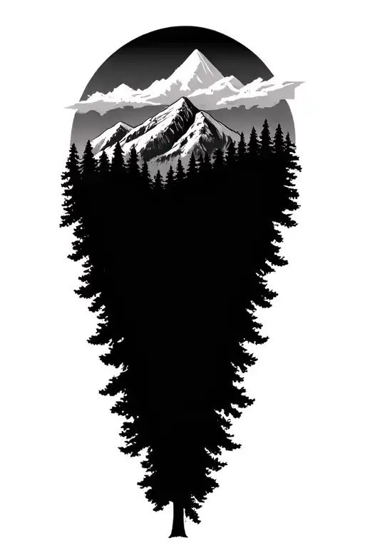 Mountain And Around The Trees In The Background And Trees In Front