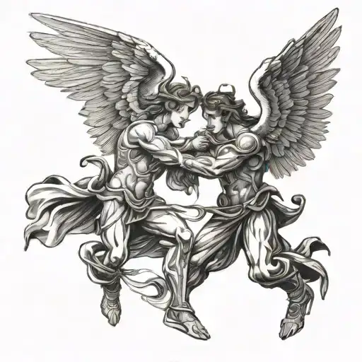 Angel And Deamon Fighting Each Other