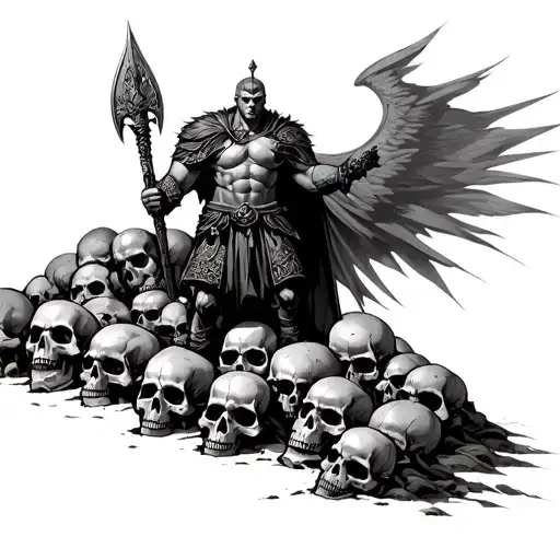 Warrior Standing On Pile Of Skulls