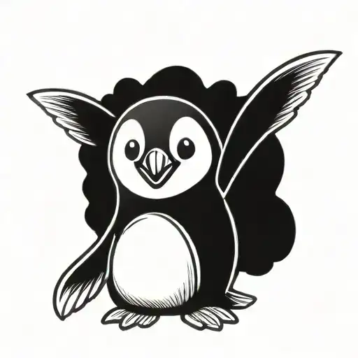 Minimalistic Line Penguin Waving From The Line