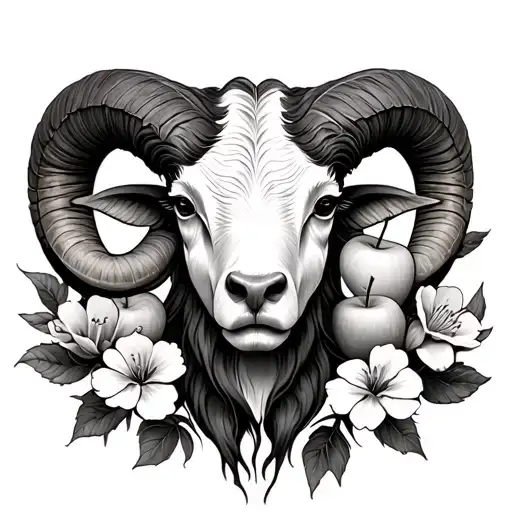Aries Head With Apple Flowers Growing