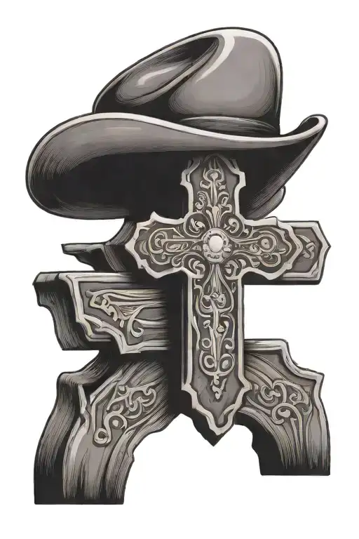 Wooden Cross Tomb With A Mexican Cowboy Hat On It