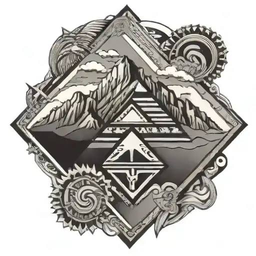 Aztec Inspired Mountains In A Diamond Shape Outline
