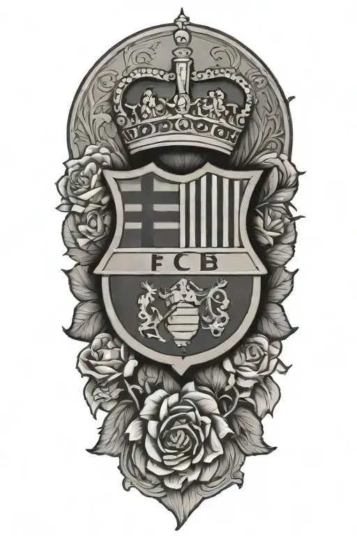 Fc Barcelona Crest With Crown Surrounded By Spanish Flowers