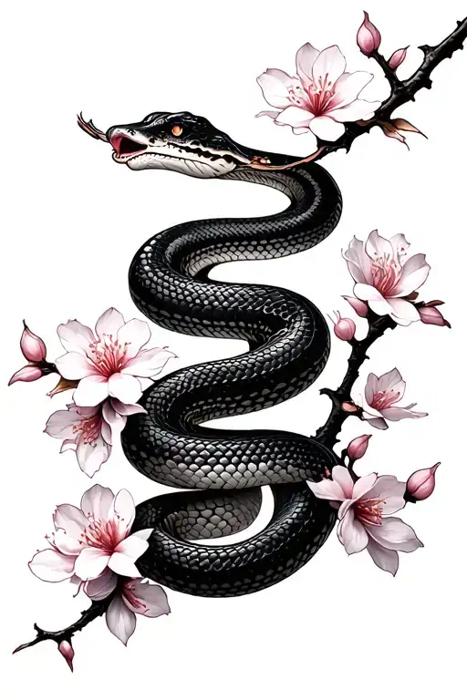 Snake Wrapping Sakura Branch