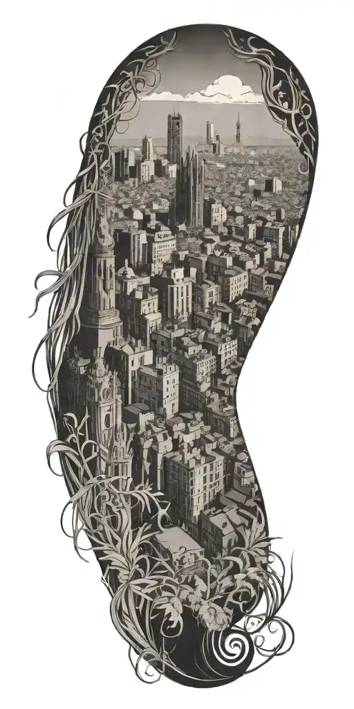 Barcelona Skyline With A Crown And Spanish Moss Drapes