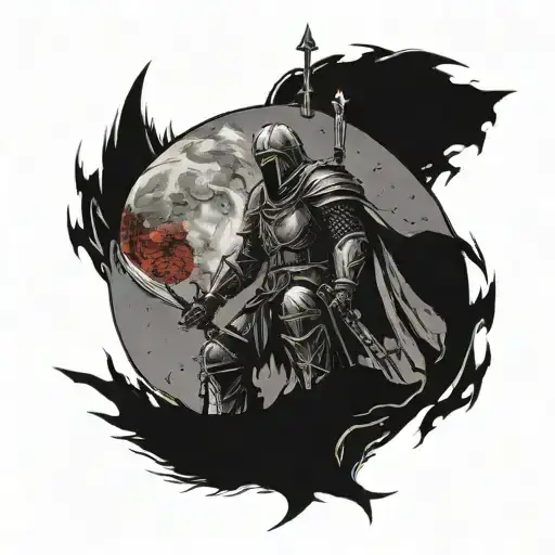 Blood Moon With Dark Souls Knight Underneath It
