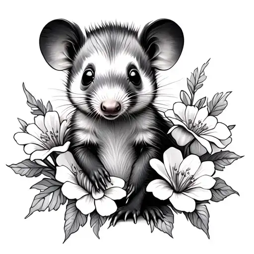 Baby Possum With Flowers Intertwined