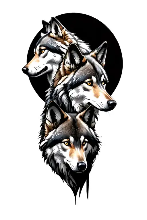 Two Male Wolves And Female And Hunter And Trap Background