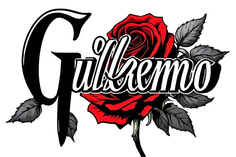 The Name Guillermo With A Red Rose