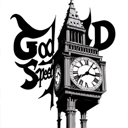Clock Tower With The Words God Speed Vertically Down The Tower With The Clock As The O In God