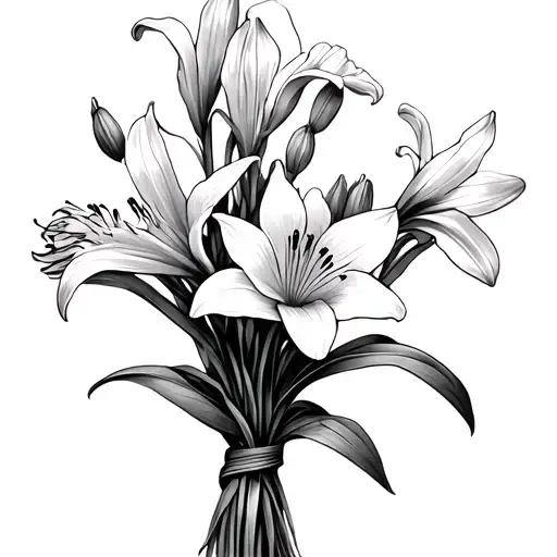 Lily Primrose Daffodil Bouquet Tied Together