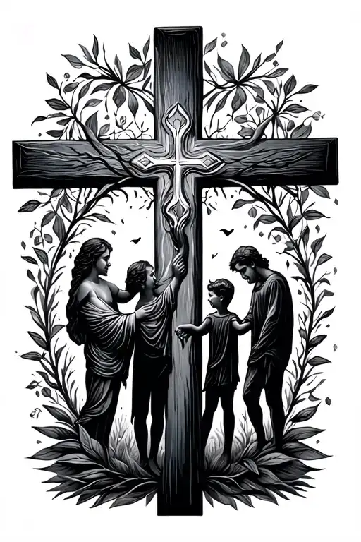 Cross With Mom Dad And Son Holding Hands