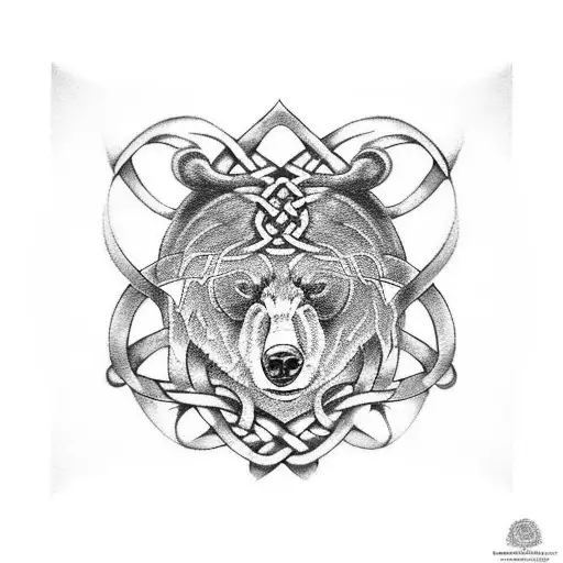 Combine A Bear Paw And Celtic Knotwork In A Black And Grey Style