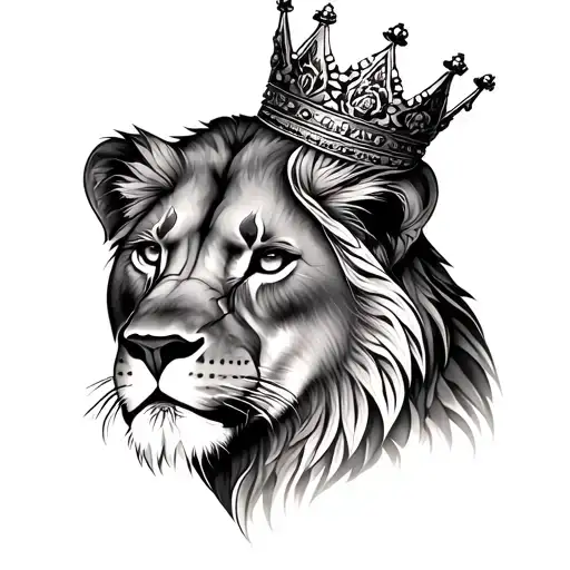 Lioness Wearing A Crown Floral Patterns