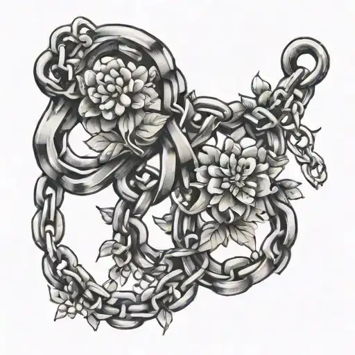 Black Chain Links With Moss And Flowers Growing To Join The Chains Together