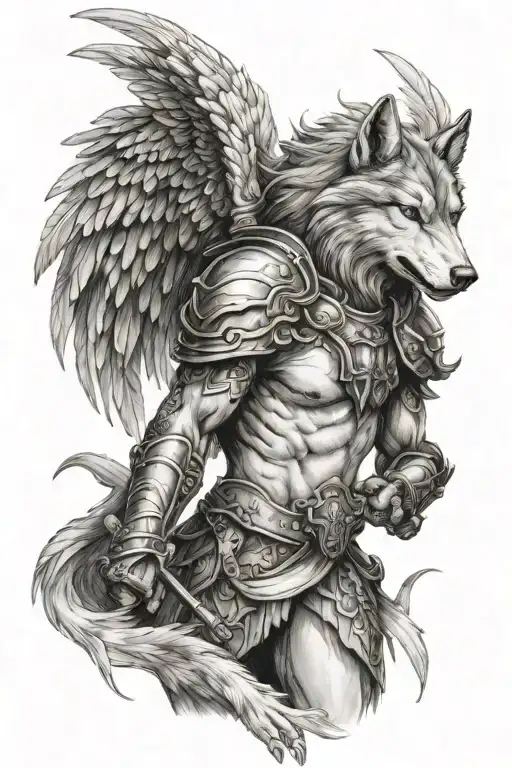 Wolf With Armor Clad Angel Wielding