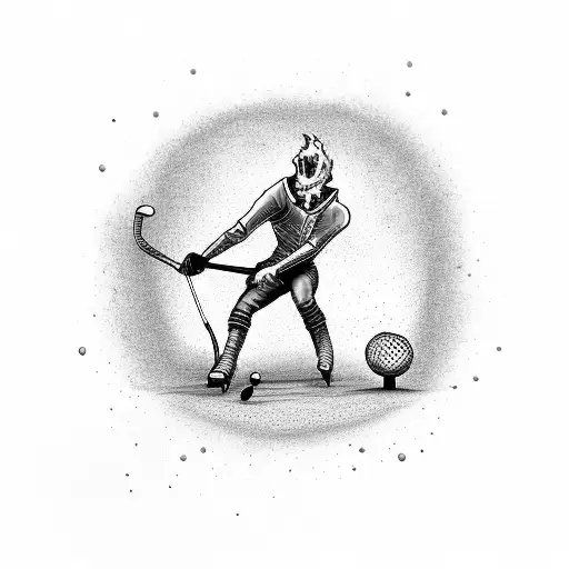 A Headless Horseman Playing Hockey With A Flaming Golf Ball