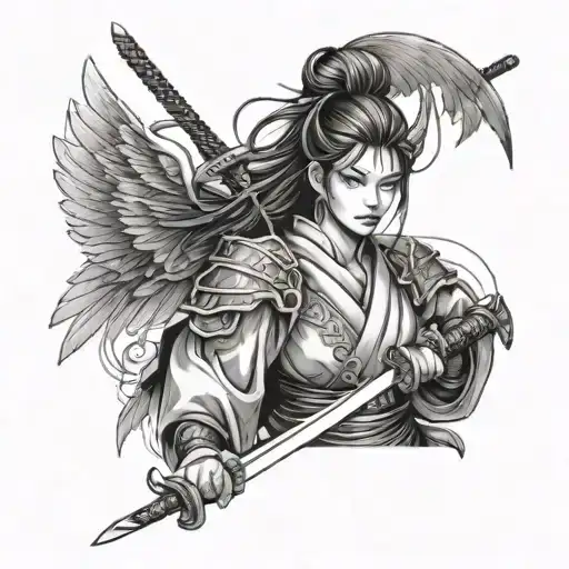 Samurai Girl With Sword And Wings