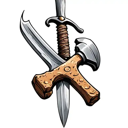 Sword And A Bricklayer Hammer