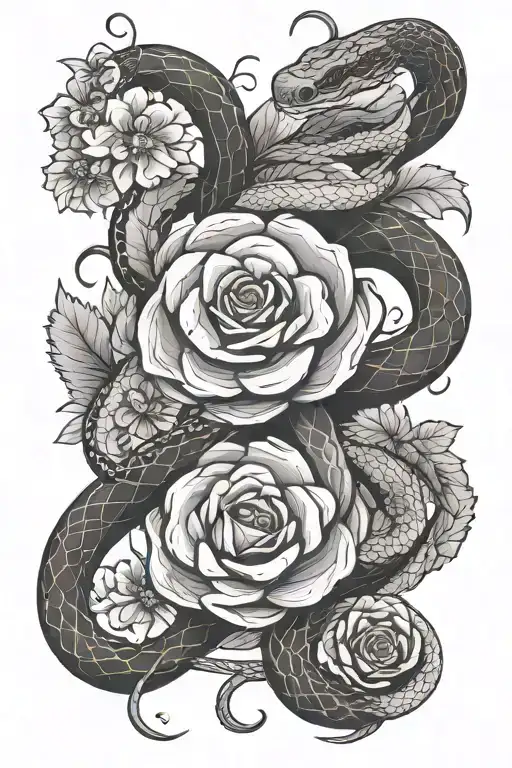 Flower And Snake Intertwined