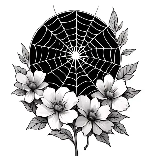 Spider Web And Flowers Growing