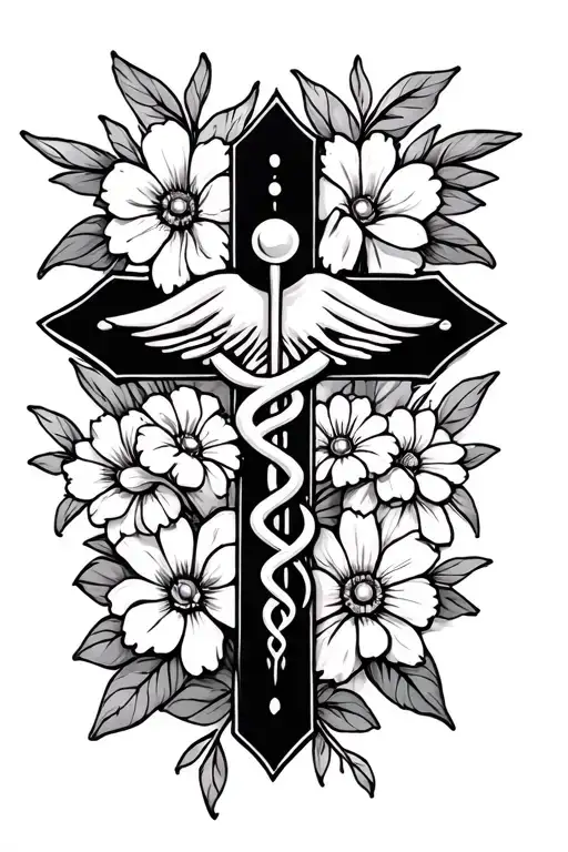 Cross And Flowers Nurse Symbolizing Healing