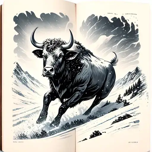 Book Pages Forming A Bull Charging Down A Snowy Mountain