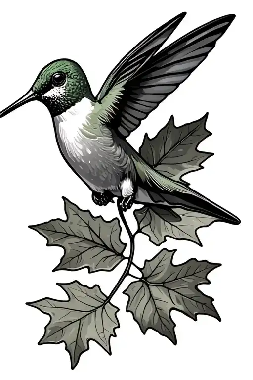 Hummingbird Landing On Oak Leaf