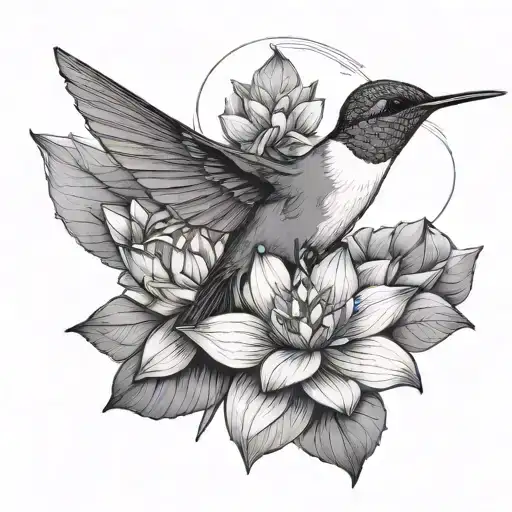 Hummingbird And Lotus Minimal