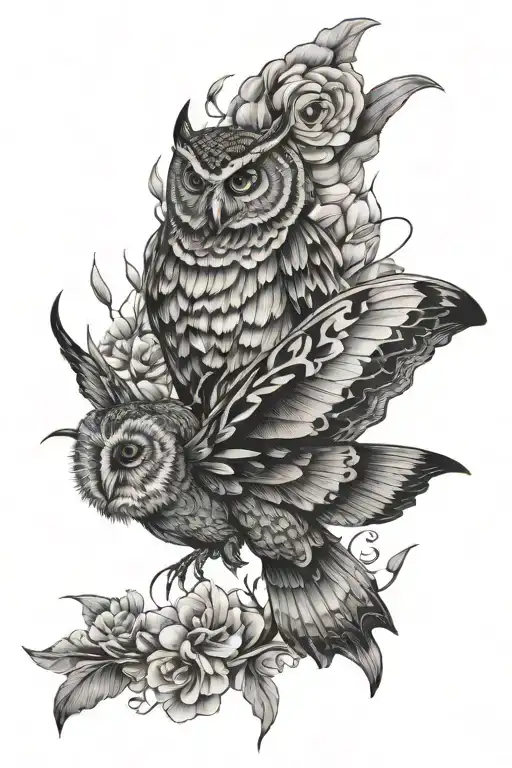 Butterfly And Owl Flying