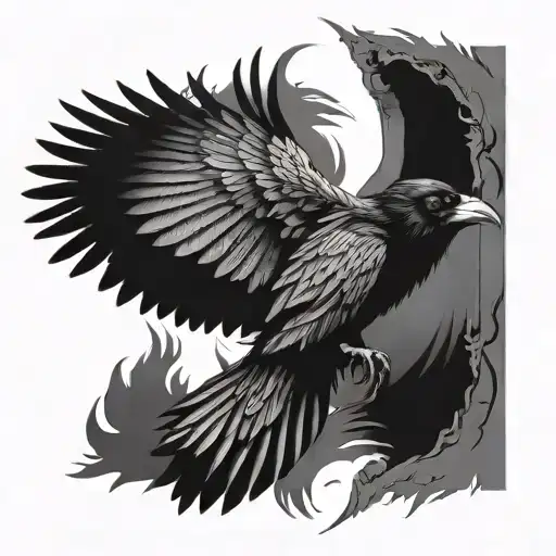 Raven Whit Opened Wings