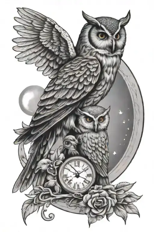 Athena And Owl And Moon