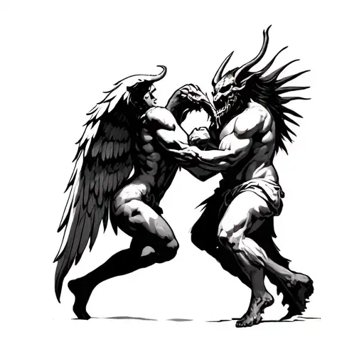 Gory Angel And Demon Fighting Each Other