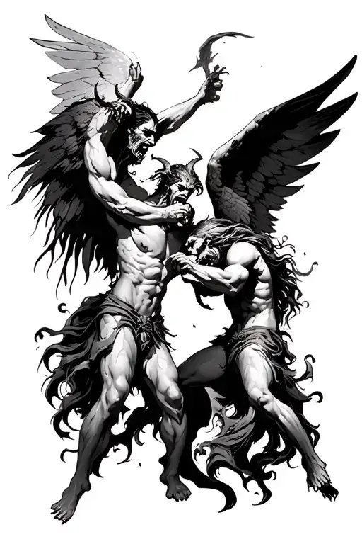 Angel And Demon Fighting Demons