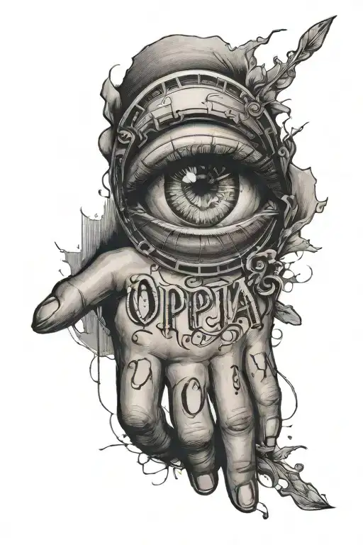 The Word Opia Written Down The Arm With A Detailed Eye On The Inner Wrist At The Bottom
