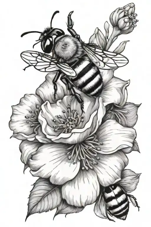 Flowers With A Bee And A Lady Bug