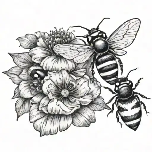 Flowers With A Bee And A Ladybug Sitting On Top