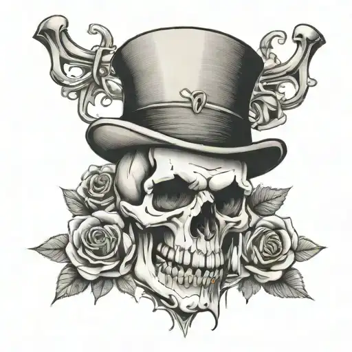 Tophat Crossbone Skull And Rose Intertwined