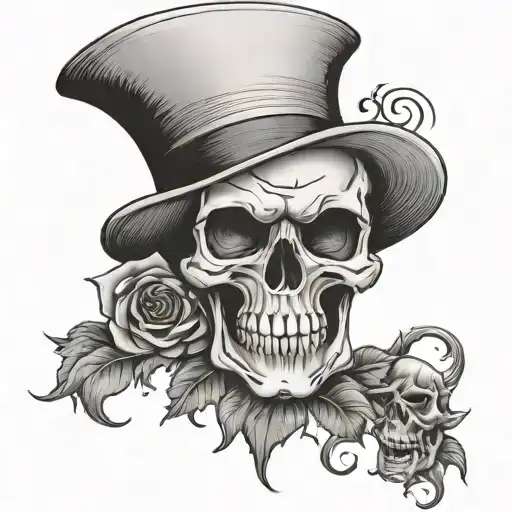 Tophat Crossbone Skull And Rose Between Teeth