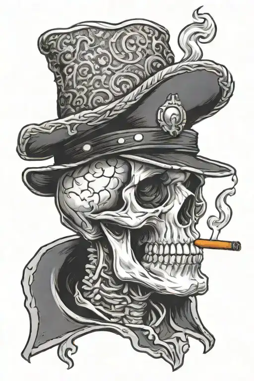 Skull Smoking With Tweed Cap Drinking A Glass