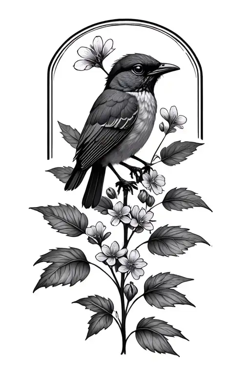 Myosotis And Leaf Plant With A Fine Online Bird