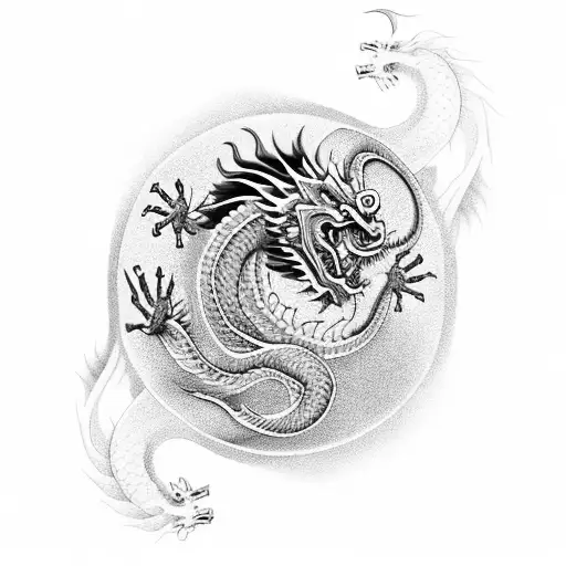 Chinese Dragon With Ying Yang Upper Arm Sleeve