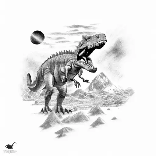 A Dinosaur Looking At An Incoming Meteor