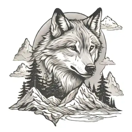 Mountains And Wolf