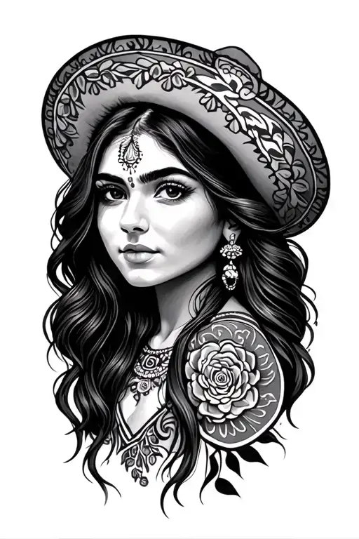 Mexican Young Lady Head With Long